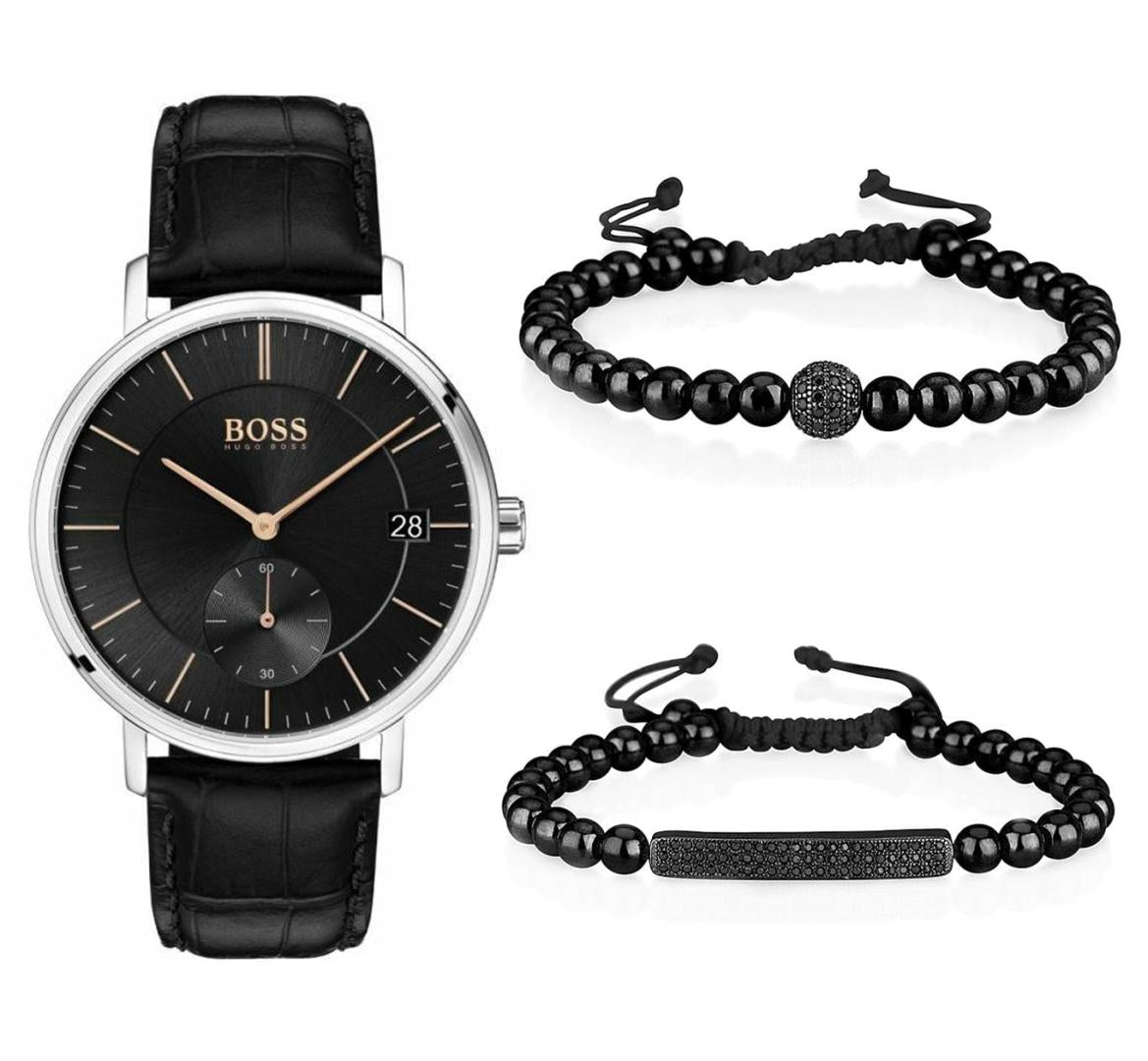  Shop Authentic Hugo Boss Corporal Black Dial Black Leather Strap Watch for Men - 1513638 - Luxxuri