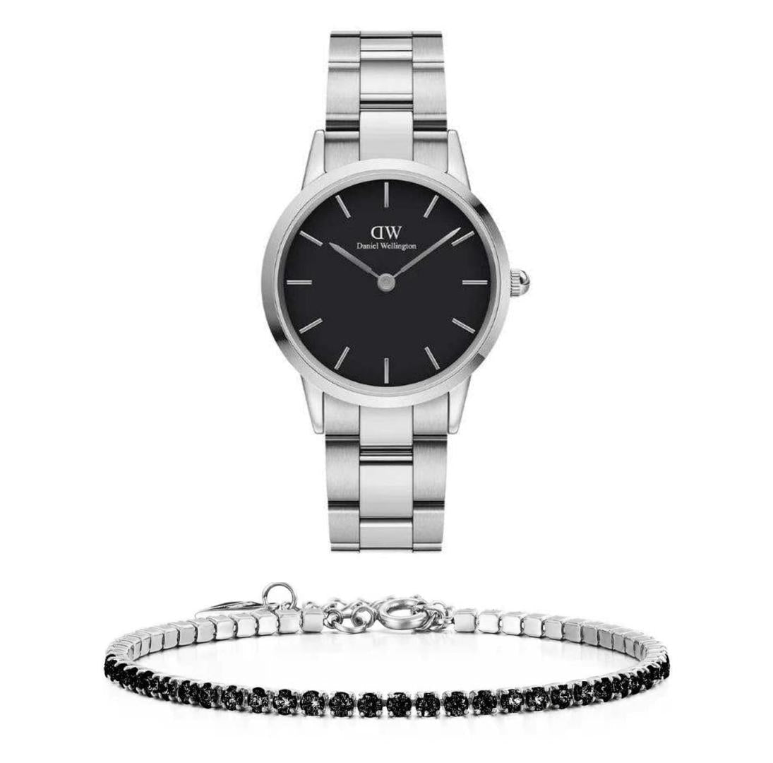  Shop Authentic Daniel Wellington Iconic Link Black Dial Silver Steel Strap Watch For Women - DW00100208 - Luxxuri