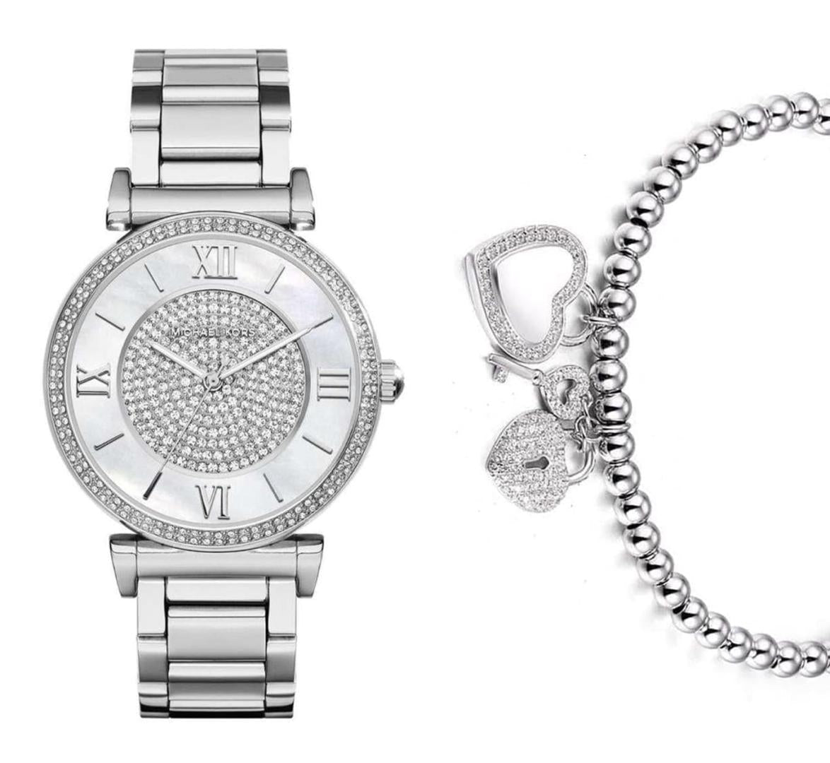  Shop Authentic Michael Kors Catlin Silver Dial Silver Steel Strap Watch for Women - MK3355 - Luxxuri