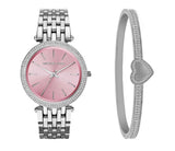  Shop Authentic Michael Kors Darci Crystal Pink Dial Silver Stainless Steel Strap Watch for Women - MK3352 - Luxxuri