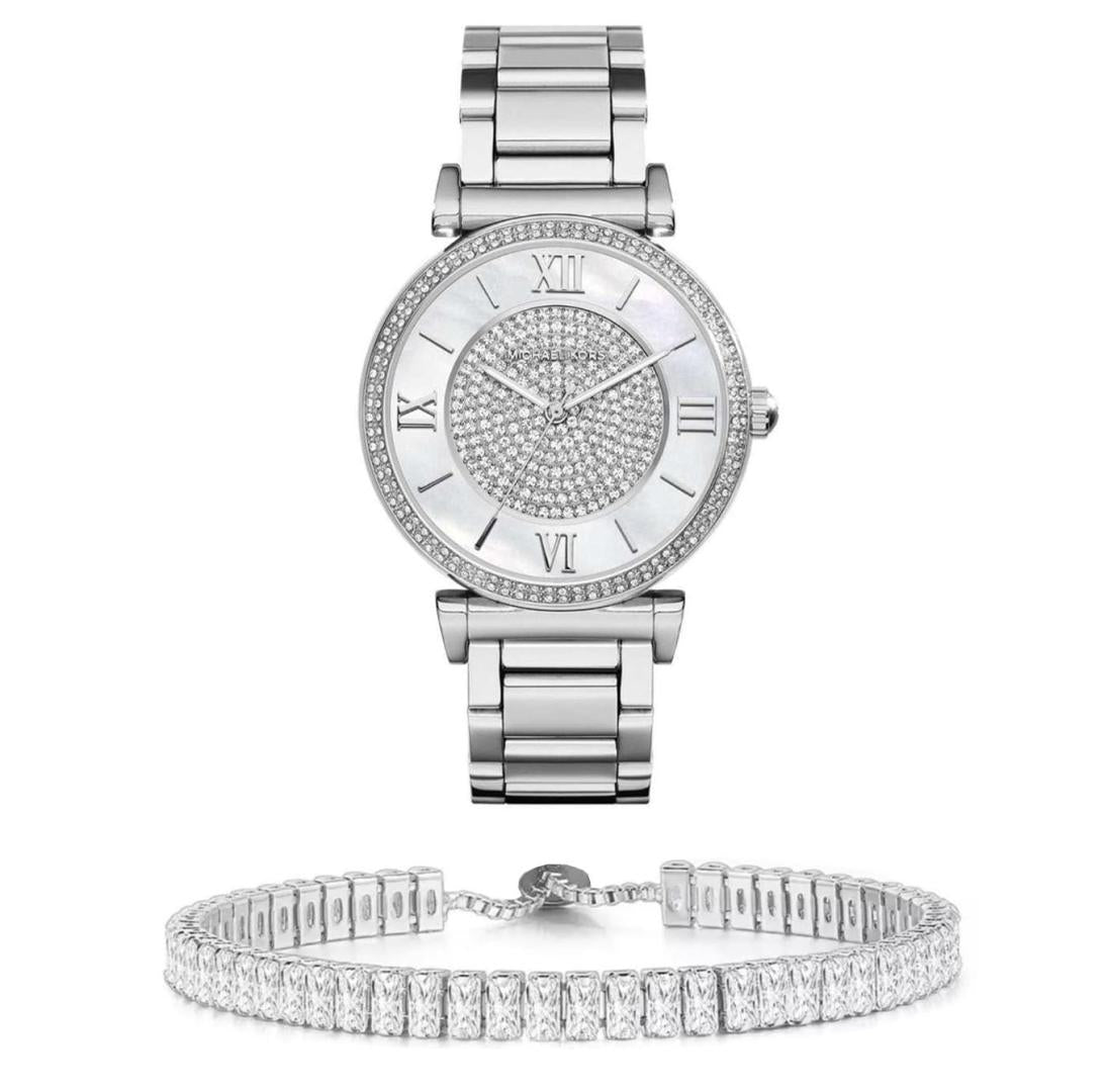  Shop Authentic Michael Kors Catlin Silver Dial Silver Steel Strap Watch for Women - MK3355 - Luxxuri