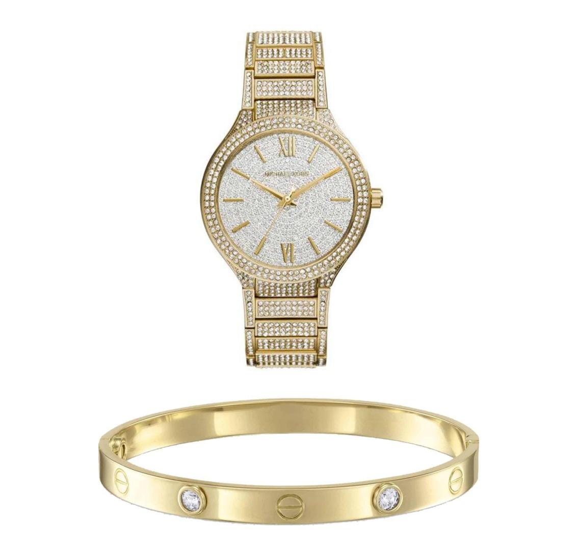  Shop Authentic Michael Kors Kerry Crystals Gold Dial Gold Steel Strap Watch For Women - MK3360 - Luxxuri