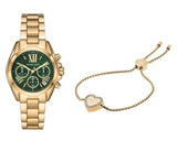  Shop Authentic Michael Kors Bradshaw Chronograph Green Dial Gold Steel Strap Watch For Women - MK7257 - Luxxuri