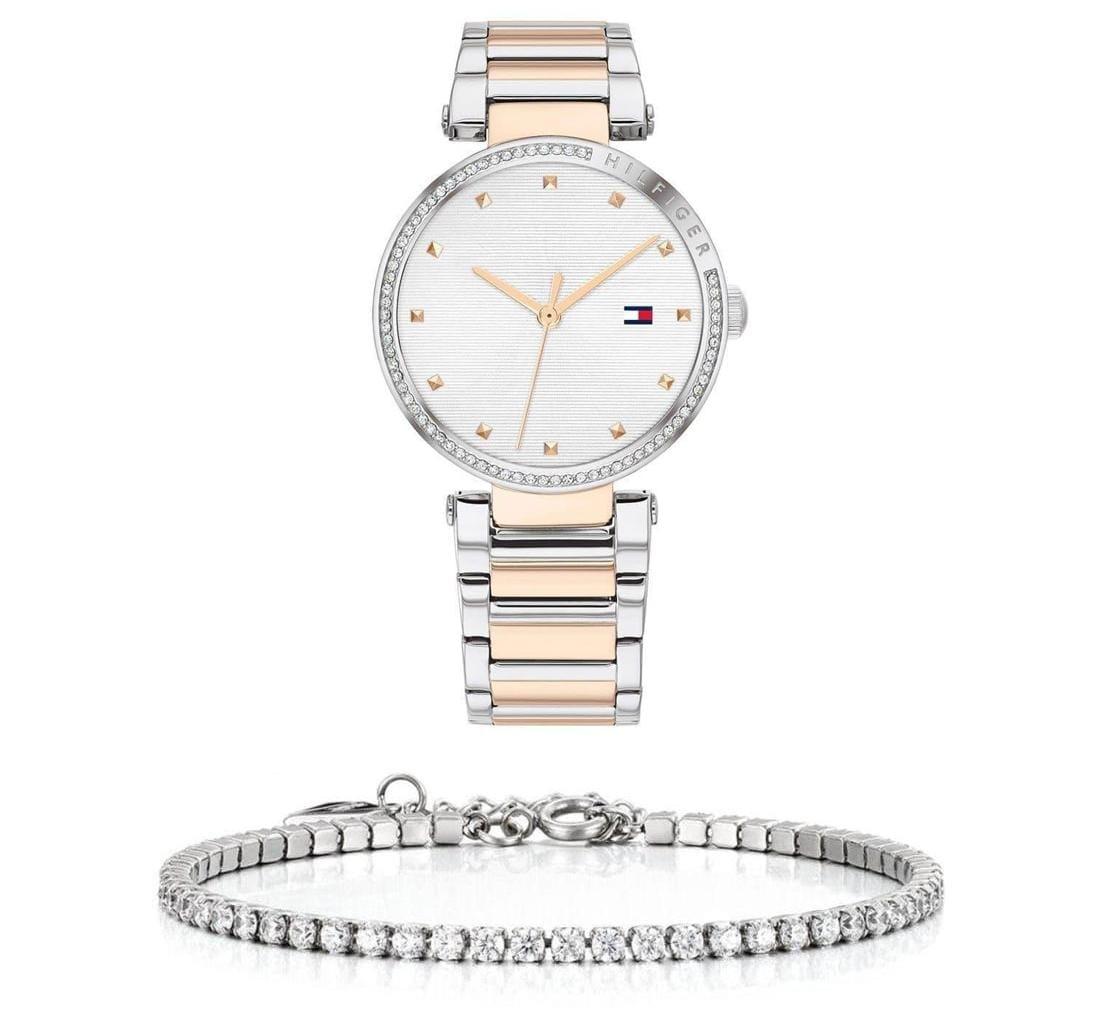 Tommy Hilfiger Lynn Quartz White Dial Two Tone Steel Strap Watch For Women - 1782236