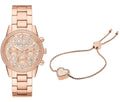 Michael Kors Ritz Chronograph Rose Gold Dial Rose Gold Steel Strap Watch For Women - MK7302