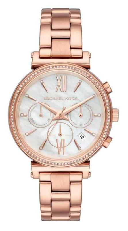  Shop Authentic Michael Kors Sofie Chronograph Mother of Pearl White Dial Rose Gold Steel Strap Watch For Women - MK6576 - Luxxuri