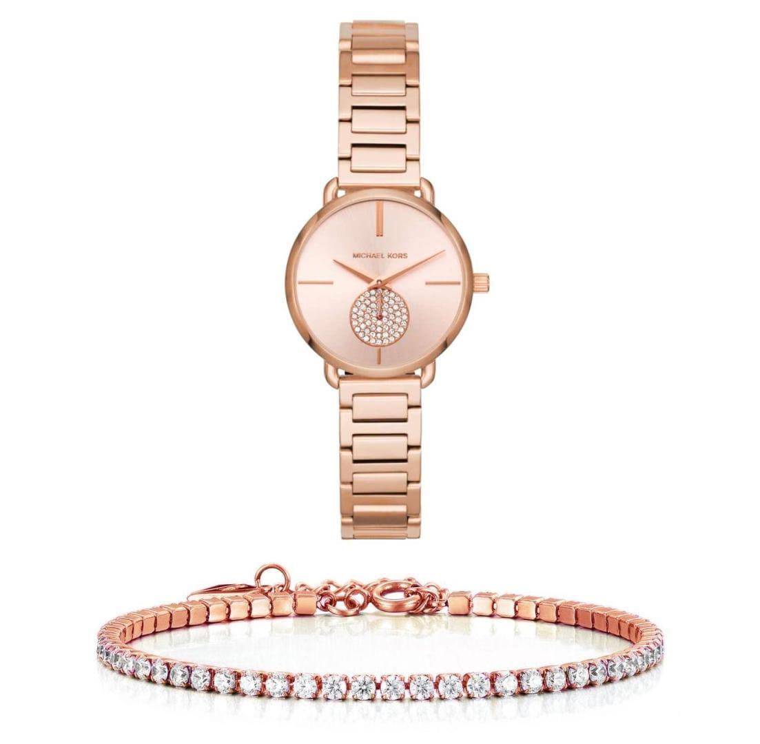  Shop Authentic Michael Kors Portia Analog Quartz Rose Gold Dial Rose Gold Steel Strap Watch For Women - MK3839 - Luxxuri