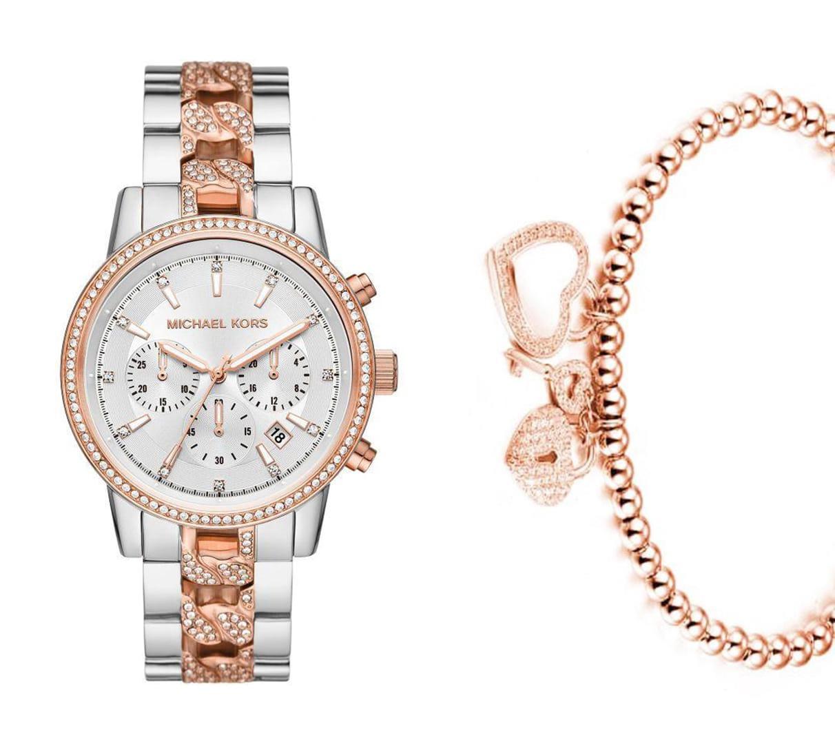  Shop Authentic Michael Kors Ritz Chronograph Silver Dial Two Tone Steel Strap Watch For Women - MK6938 - Luxxuri