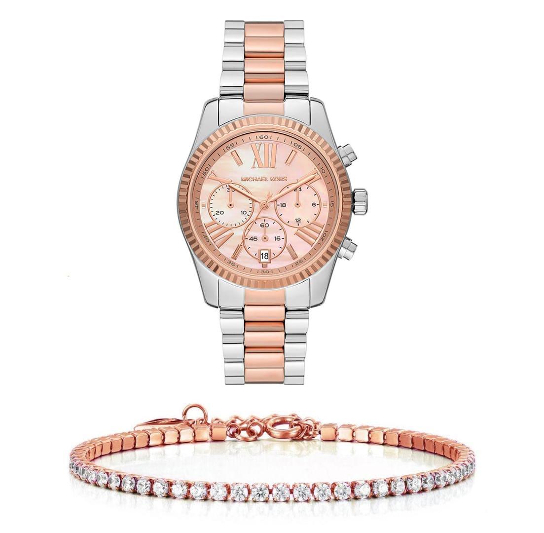 Shop Authentic Michael Kors Lexington Chronograph Rose Gold Dial Two Tone Steel Strap Watch For Women - MK7219 - Luxxuri