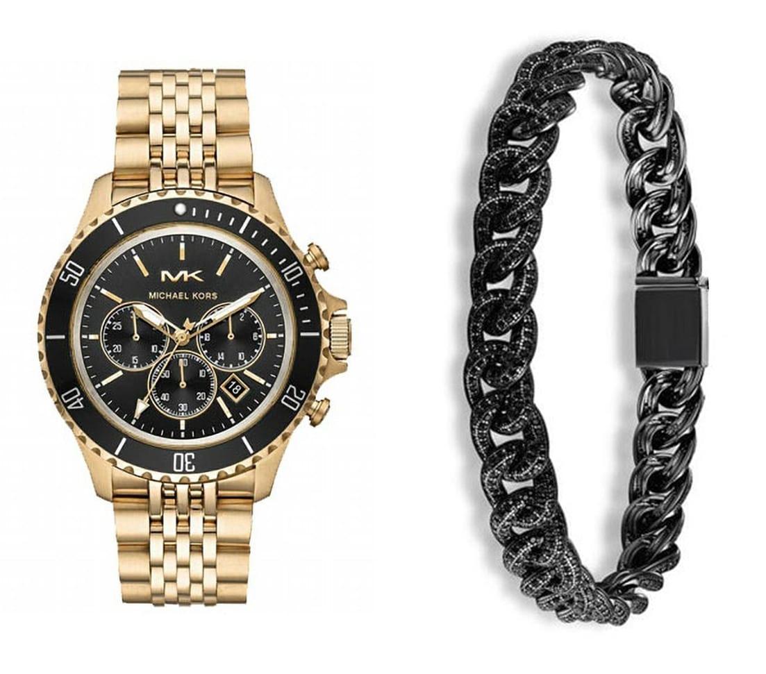  Shop Authentic Michael Kors Bayville Chronograph Black Dial Gold Steel Strap Watch For Men - MK8726 - Luxxuri