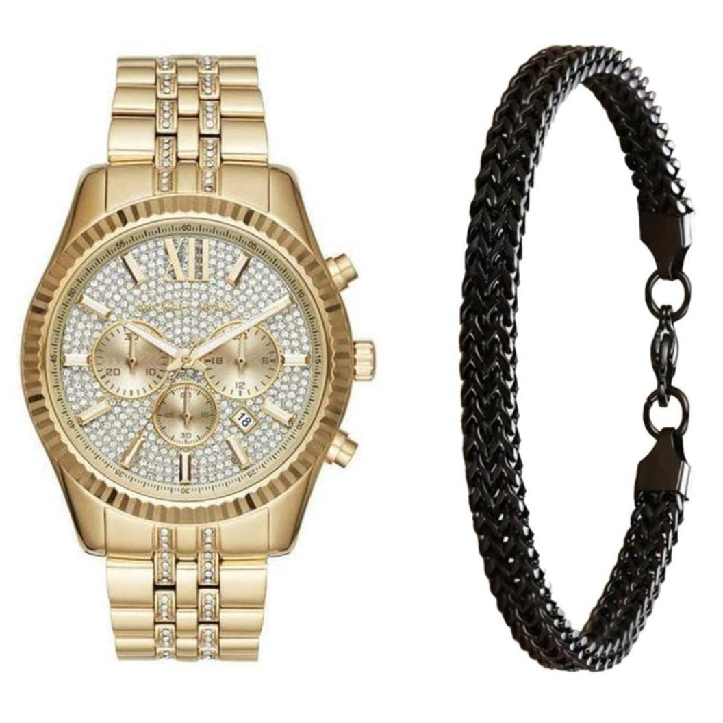  Shop Authentic Michael Kors Lexington Chronograph Gold Dial Gold Steel Strap Watch For Men - MK8579 - Luxxuri