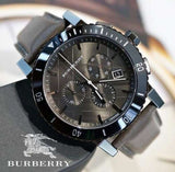  Shop Authentic Burberry The City Chronograph Ion Plated Grey Dial Grey Leather Strap Watch for Men - BU9384 - Luxxuri