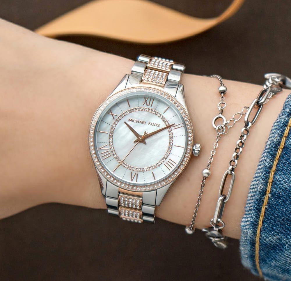  Shop Authentic Michael Kors Lauryn Quartz Mother of Pearl White Dial Two Tone Steel Strap Watch For Women - MK4366 - Luxxuri