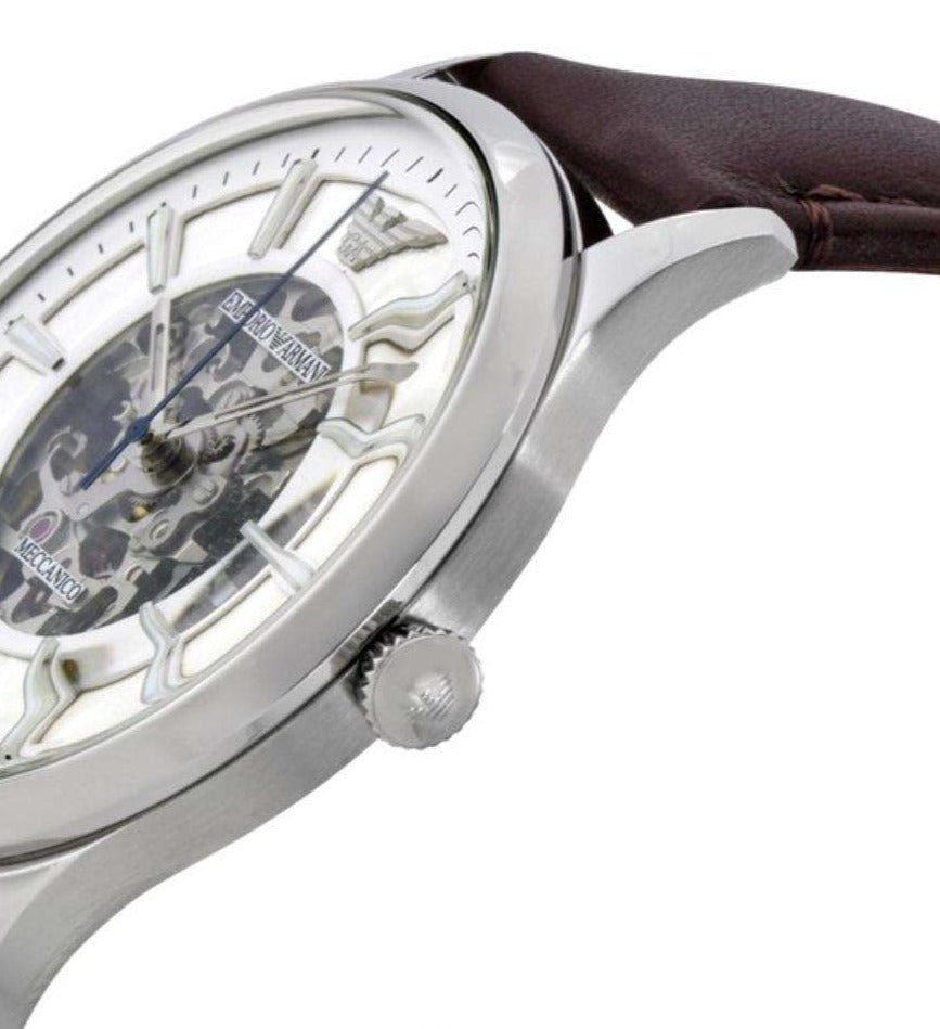  Shop Authentic Emporio Armani Meccanico White Dial Brown Leather Strap Watch For Men - AR1946 - Luxxuri