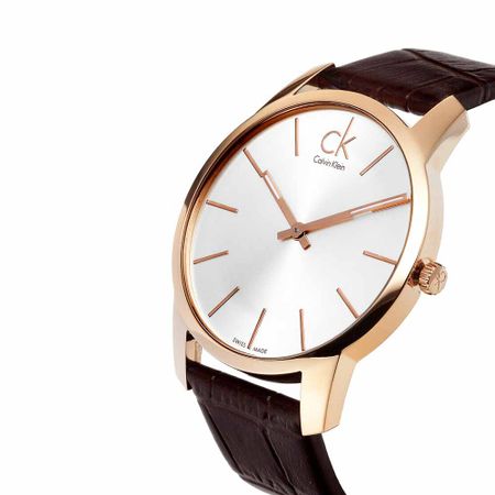  Shop Authentic Calvin Klein City Silver Dial Brown Leather Strap Watch For Men - K2G21629 - Luxxuri