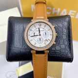  Shop Authentic Michael Kors Parker Chronograph White Dial Tan Leather Strap Watch for Women - MK5633 - Luxxuri