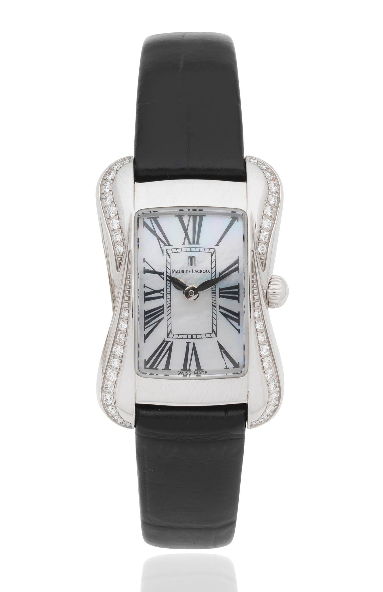  Shop Authentic Maurice Lacroix Divina White Mother of Pearl Dial Black Leather Strap Watch for for Women - DV5011-SD531-120 - Luxxuri