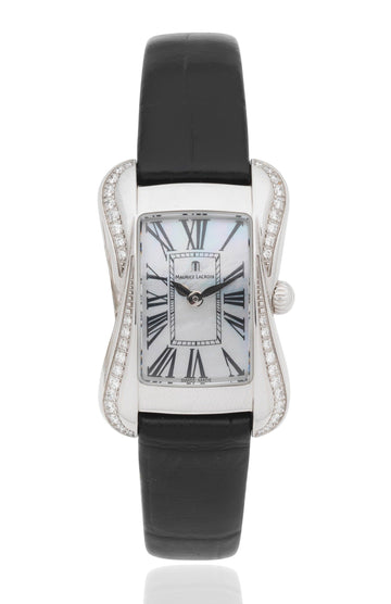  Shop Authentic Maurice Lacroix Divina White Mother of Pearl Dial Black Leather Strap Watch for for Women - DV5011-SD531-120 - Luxxuri