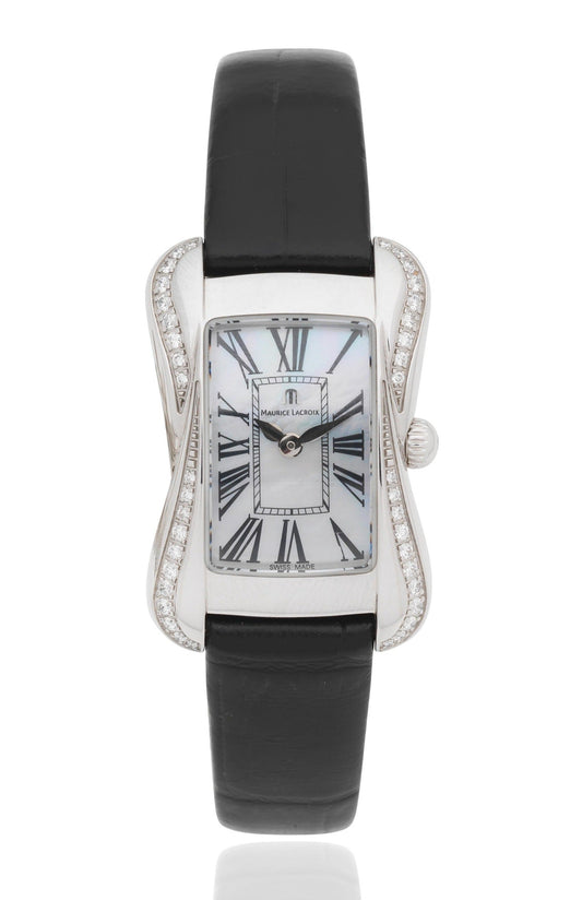  Shop Authentic Maurice Lacroix Divina White Mother of Pearl Dial Black Leather Strap Watch for for Women - DV5011-SD531-120 - Luxxuri