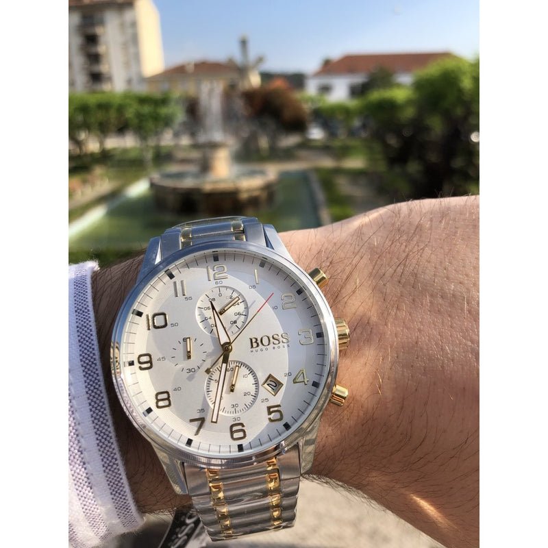  Shop Authentic Hugo Boss Areoliner Chronograph White Dial Two Tone Steel Strap Watch for Men - 1513236 - Luxxuri