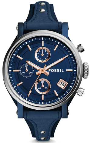  Shop Authentic Fossil Boyfriend Sport Chronograph Blue Dial Blue Leather Strap Watch for Women - ES4113 - Luxxuri
