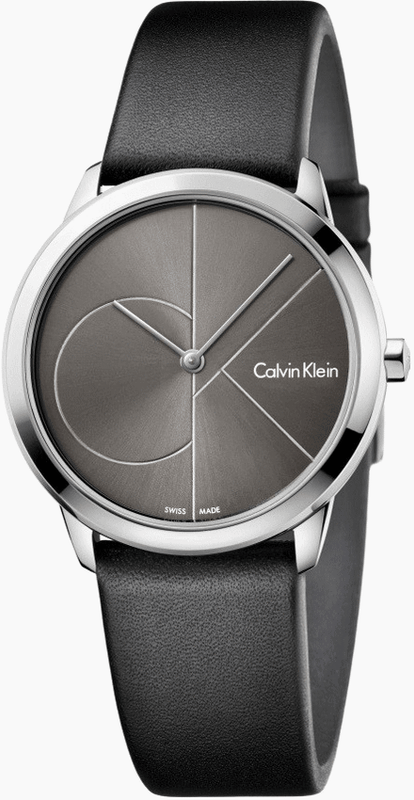  Shop Authentic Calvin Klein Minimal Grey Dial Black Leather Strap Watch for Men - K3M221C3 - Luxxuri