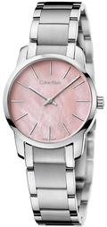  Shop Authentic Calvin Klein City Pink Mother of Pearl Dial Stainless Steel Strap Watch For Women - K2G2314E - Luxxuri