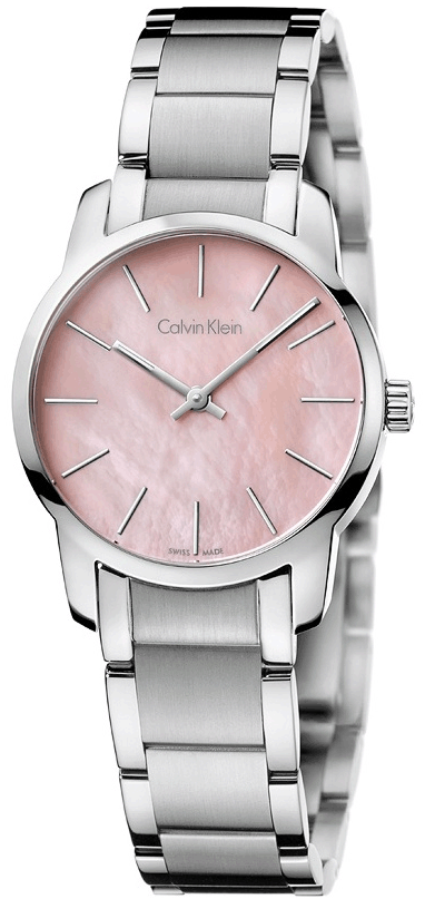  Shop Authentic Calvin Klein City Pink Mother of Pearl Dial Stainless Steel Strap Watch For Women - K2G2314E - Luxxuri