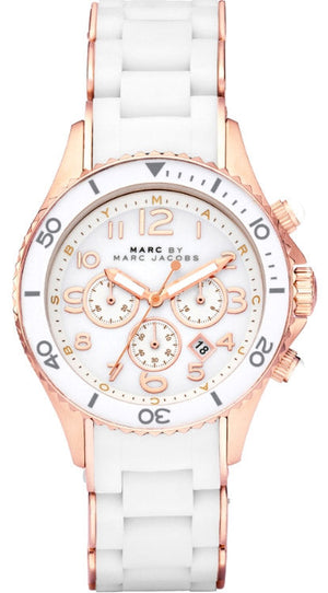  Shop Authentic Marc Jacobs Rock Chronograph White Dial White Silicone Strap Watch for Women - MBM2547 - Luxxuri