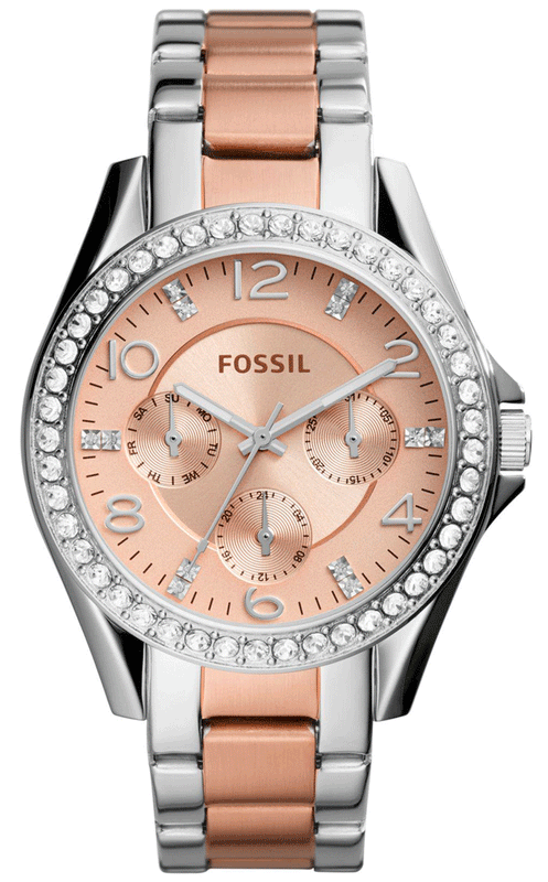  Shop Authentic Fossil Riley Multifunction Rose Gold Dial Two Tone Steel Strap Watch for Women - ES4145 - Luxxuri
