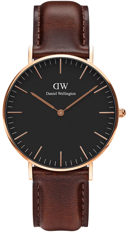 Daniel Wellington Classic Bristol Black Dial Brown Leather Strap Watch for Men - DW00100137