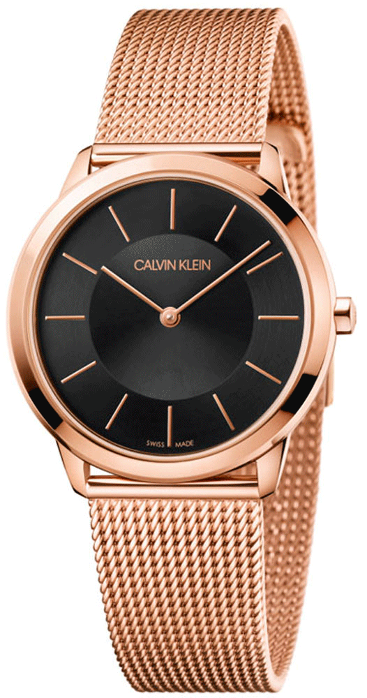  Shop Authentic Calvin Klein Minimal Black Dial Rose Gold Mesh Bracelet Watch for Women - K3M2262Y - Luxxuri