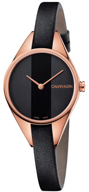  Shop Authentic Calvin Klein Rebel Black Dial Black Leather Strap Watch for Women - K8P236C1 - Luxxuri
