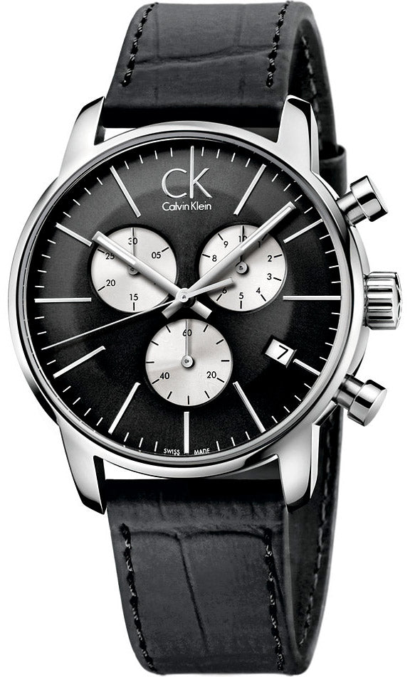  Shop Authentic Calvin Klein City Chronograph Black Dial Black Leather Strap Watch for Men - K2G271CX - Luxxuri