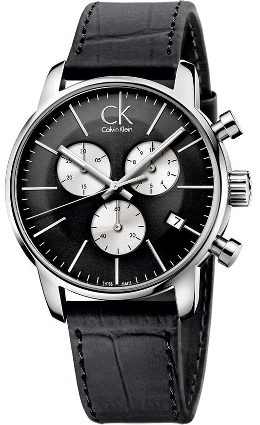  Shop Authentic Calvin Klein City Chronograph Black Dial Black Leather Strap Watch for Men - K2G271CX - Luxxuri