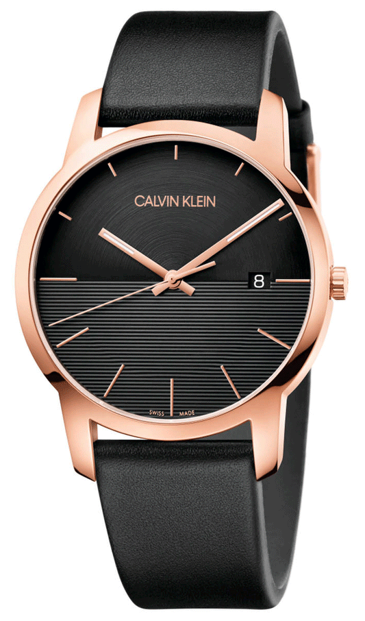  Shop Authentic Calvin Klein City Quartz Black Dial Black Leather Strap Watch for Men - K2G2G6CZ - Luxxuri
