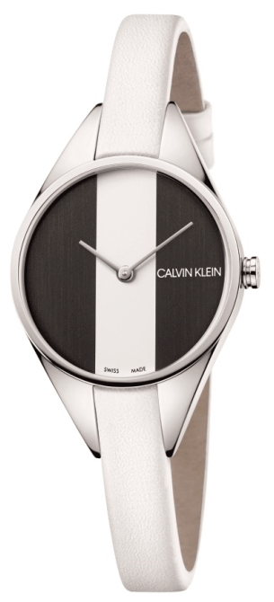  Shop Authentic Calvin Klein Rebel White Black Dial White Leather Strap Watch for Women - K8P231L1 - Luxxuri