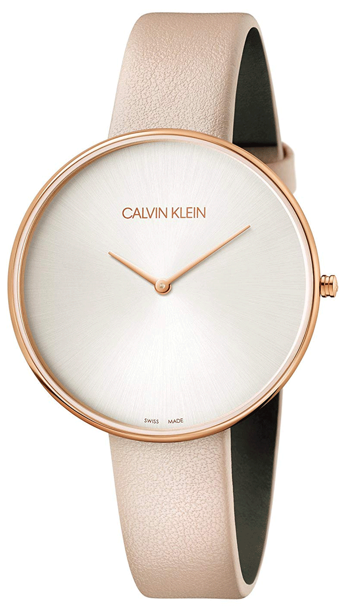  Shop Authentic Calvin Klein Full Moon Silver Dial Pink Leather Stap Watch for Women - K8Y236Z6 - Luxxuri
