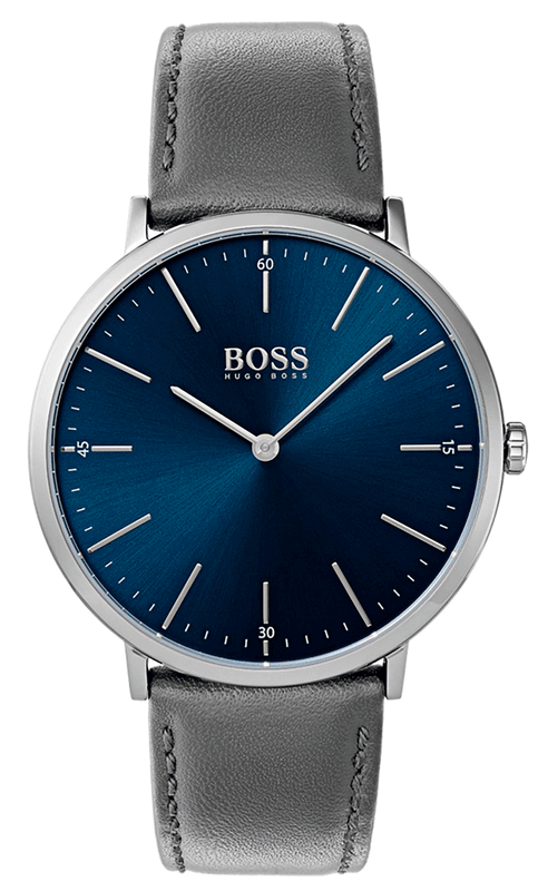  Shop Authentic Hugo Boss Horizon Blue Dial Grey Leather Strap Watch for Men - 1513539 - Luxxuri