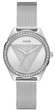  Shop Authentic Guess Tri Glitz Quartz Silver Dial Silver Mesh Bracelet Watch For Women - W1142L1 - Luxxuri