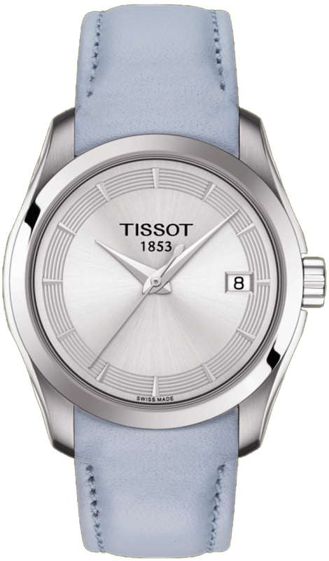  Shop Authentic Tissot T Classic Couturier Silver Dial Light Blue Leather Strap Watch For Women - T035.210.16.031.02 - Luxxuri