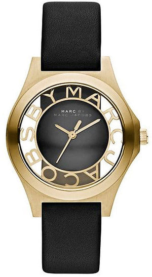  Shop Authentic Marc Jacobs Henry Skeleton Black Dial Black Leather Strap Watch for Women - MBM1340 - Luxxuri