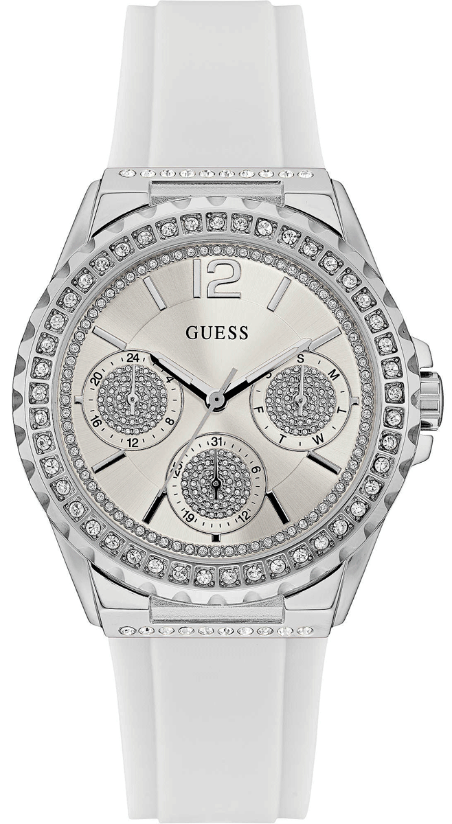  Shop Authentic Guess Starlight Multifunction Diamonds White Dial White Rubber Strap Watch for Women - W0846L8 - Luxxuri