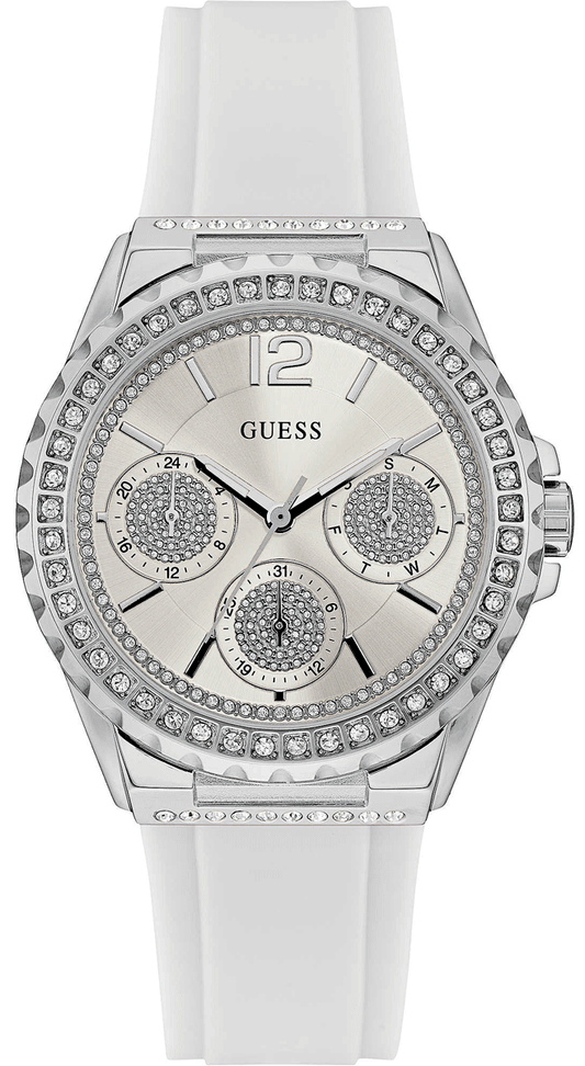  Shop Authentic Guess Starlight Multifunction Diamonds White Dial White Rubber Strap Watch for Women - W0846L8 - Luxxuri