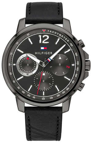  Shop Authentic Tommy Hilfiger London Chronograph Grey Dial Black Leather Strap Watch for Men - 1791533 - Luxxuri