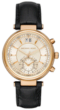  Shop Authentic Michael Kors Sawyer Champagne Dial Black Leather Strap Watch for Women - MK2433 - Luxxuri
