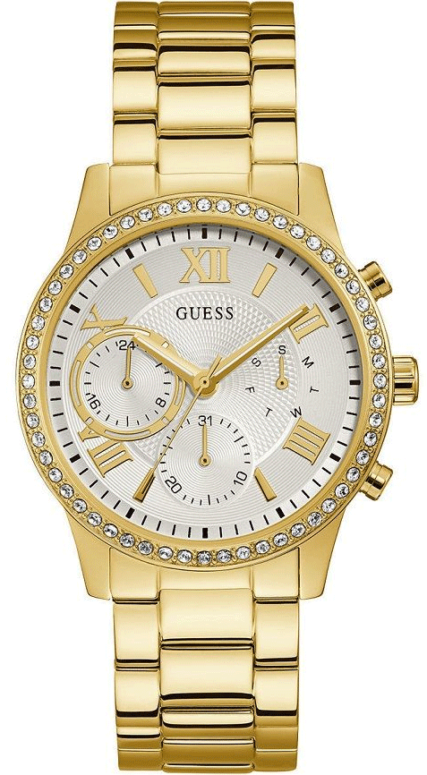 Shop Authentic Guess Solar Chronograph Diamonds White Dial Gold Steel Strap Watch for Women - W1069L2 - Luxxuri