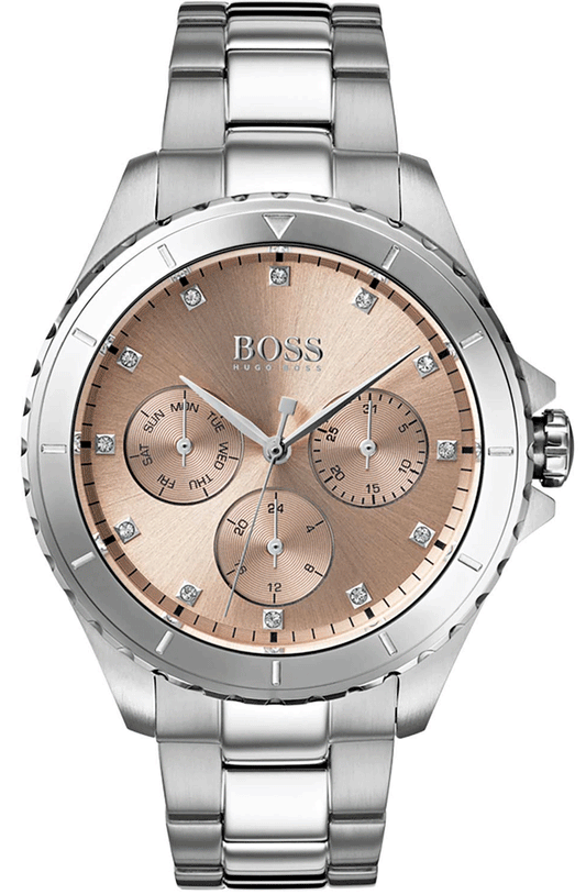 Hugo Boss Premiere Rose Gold Dial Silver Steel Strap Watch for Women - 1502444