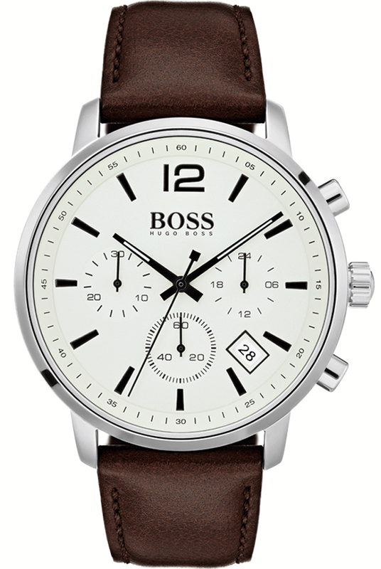  Shop Authentic Hugo Boss Attitude White Dial Brown Leather Strap Watch for Men - 1513609 - Luxxuri