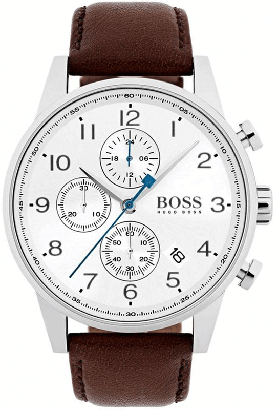  Shop Authentic Hugo Boss Navigator White Dial Brown Leather Strap Watch for Men - 1513495 - Luxxuri